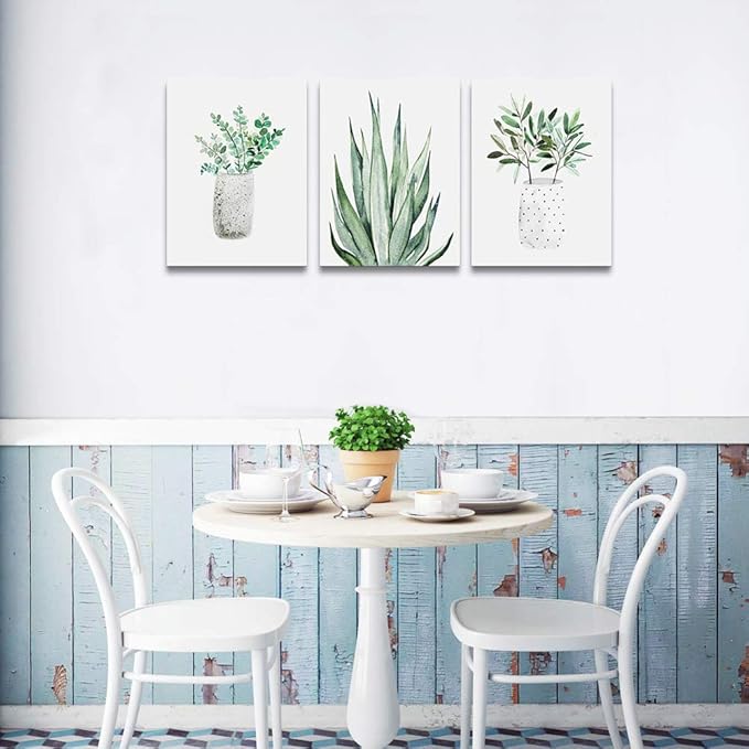 Farmhouse Wall Art Painting For Dining Room Bathroom Abstract Canvas Art Family Wall Decor For Bedroom Kitchen Wall Decoration Living Room Decor Green Leaf Pictures Artwork For Home Walls 3 Piece-PurrikoPets