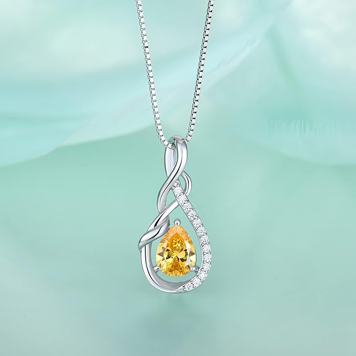 STARCHENIE Infinity Teardrop Pendant Necklace for Women 925 Sterling Silver Birthstone Jewelry