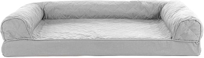 Furhaven Cooling Gel Dog Bed for Large/Medium Dogs w/ Removable Bolsters & Washable Cover, For Dogs Up to 55 lbs - Quilted Sofa - Silver Gray, Large-PurrikoPets