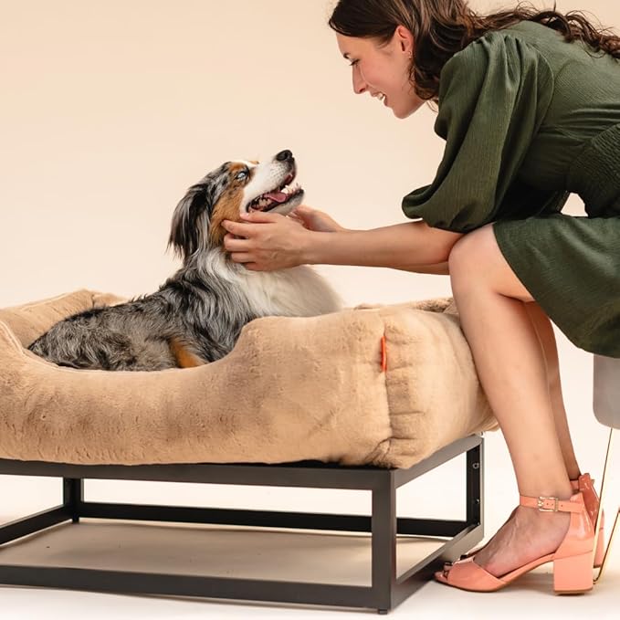 FUZI Luxury Aesthetic Dog Bed for Small Dogs with Washable Cover, Pet Couch, Pet Bed with Sides, Non-Slip Bottom, Soft and Durable Calming Dog Bed, Faux Rabbit Fur, Small 25.1x16.75x9.5 Light Brown-PurrikoPets