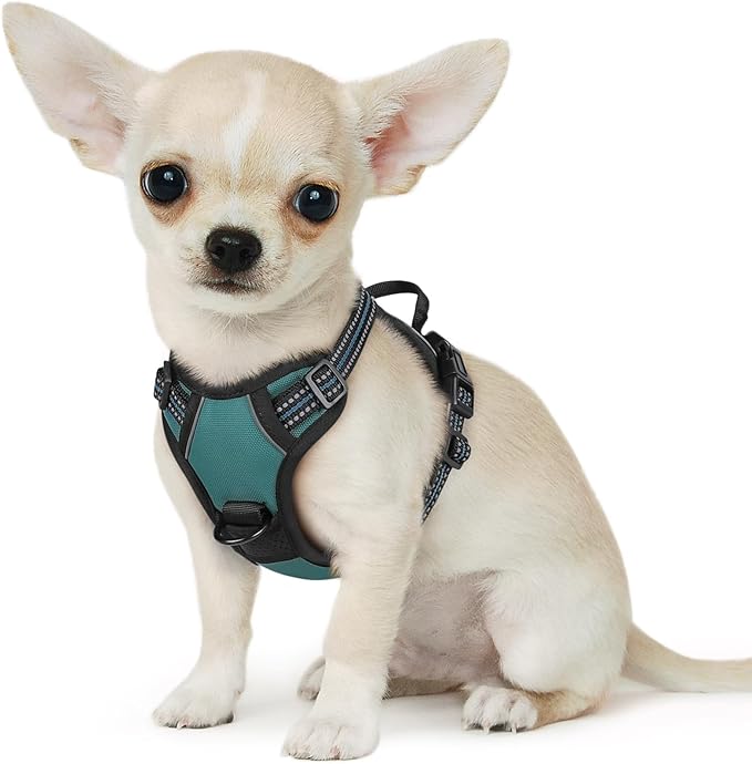 Eagloo Small Dog Harness No Pull, Service Vest with Reflective Strips and Control Handle, Adjustable and Comfortable for Walking, No Choke Pet Harness with 2 Metal Rings, Dark Green, XS-PurrikoPets
