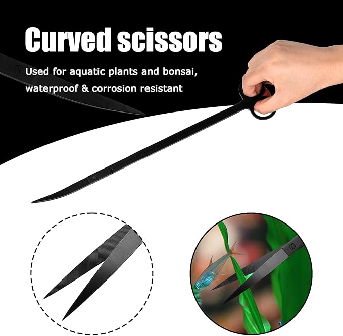 15Inch Extra Long Design Aquarium Aquascaping Tool Stainless Steel Aquascape Tools Kit 4 in 1 Anti-Rust Fish Tank Starter Kit with Long Tweezers Scissors Spatula for Aquarium Plants (Black)-PurrikoPets