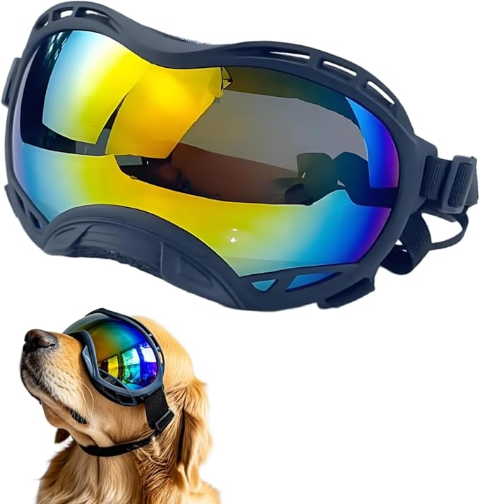 Dog Goggles for Large Breeds Anti-UV Sunglasses for Medium to Large Dogs, Windproof, Dustproof, Snowproof Eye Protection, Soft Frame Pet Goggles for Outdoor Activities (Colored Lens)-PurrikoPets