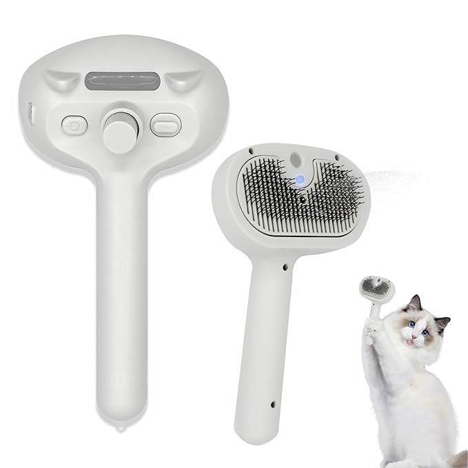 4 in 1 Cat Steam Brush, Self Cleaning Steamy Pet Brush, Anti Static Pet Spray Hair Removal Comb for Removes Loose Hair and Reduces Shedding-PurrikoPets