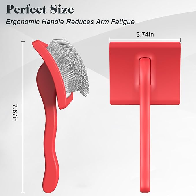 2PCS Slicker Brush for Dogs & Pet Comb,Professional Dog Grooming Brush (Goldendoodles,Poodles,Labradoodles) with Extra Long Pins to Effectively Remove Tangles, Knots and Mats (Red)-PurrikoPets