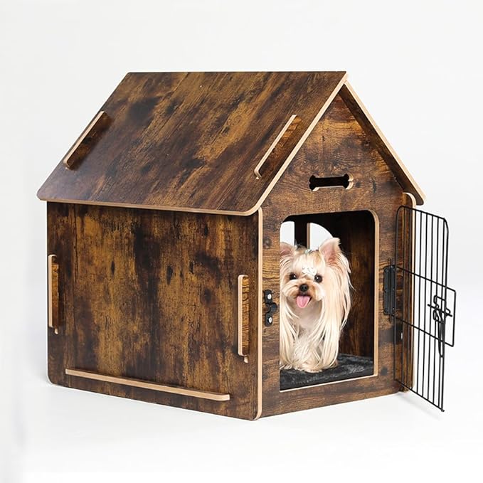 Dog House Indoor for Small Dogs or Cats, Cozy Wooden Design, Small Indoor Bed House, with Air Vents and Elevated Floor Warm Dog Cave (Large Color-2)-PurrikoPets