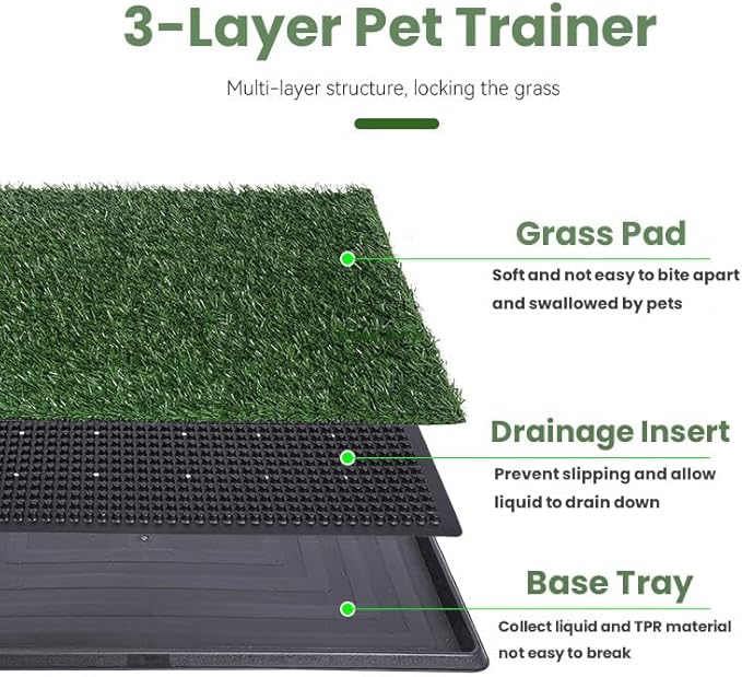 Dog Grass Puppy Training Pee Pad with Tray, Dog Potty with 2 Replacement Artificial Grass Pads, Portable Pet Toilet Washable Odor Free Little Box Indoor Outdoor Use-PurrikoPets