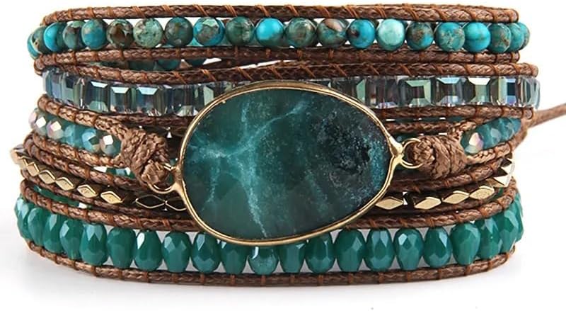 ZOSOJONA Women Wrap Bracelet Boho Natural Jasper Crystal Stone Beads Strand Bracelets