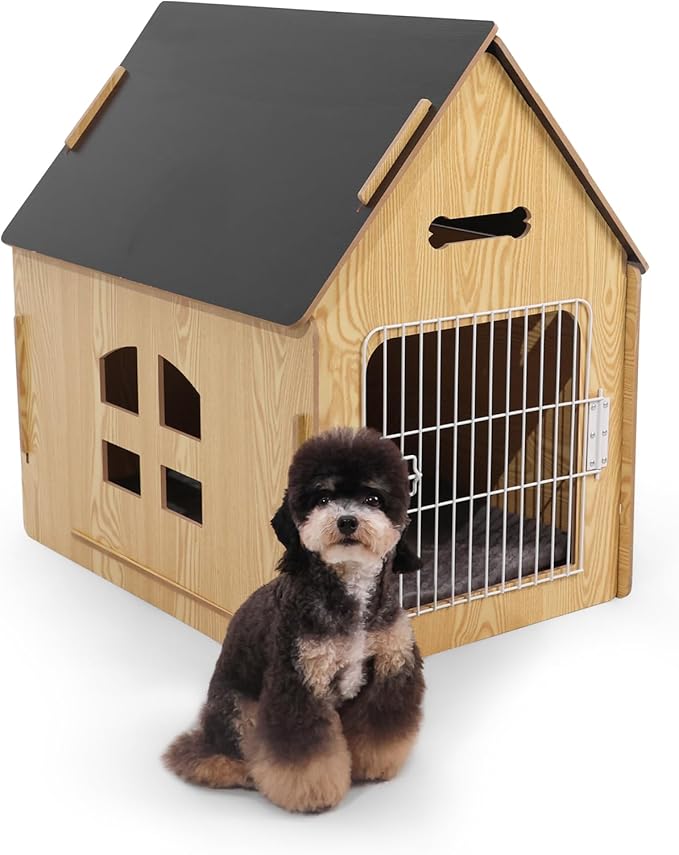 Dog House Indoor for Small Dogs or Cats, Cozy Wooden Design, Small Indoor Bed House, with Air Vents and Elevated Floor Warm Dog Cave-PurrikoPets