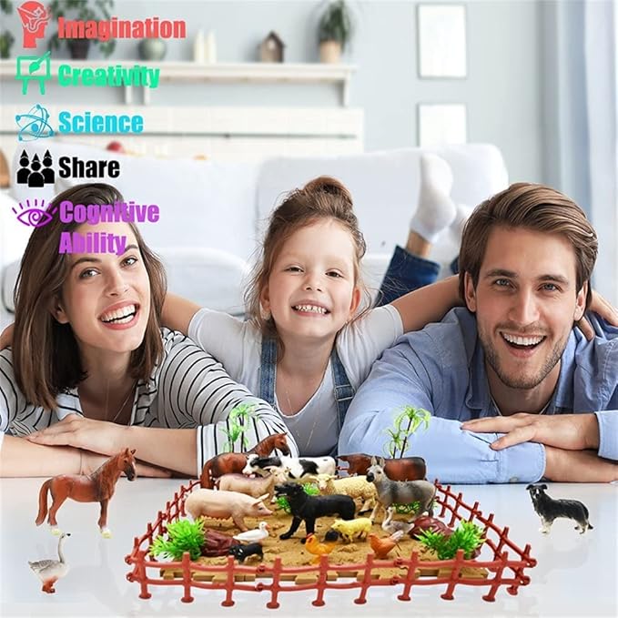 Farm Animal Figurines, Realistic Plastic Animals Toys with Fences Building Blocks, Farm Figures Playset Educational Birthday Gift for Kids & Toddlers, 53 PCS-PurrikoPets