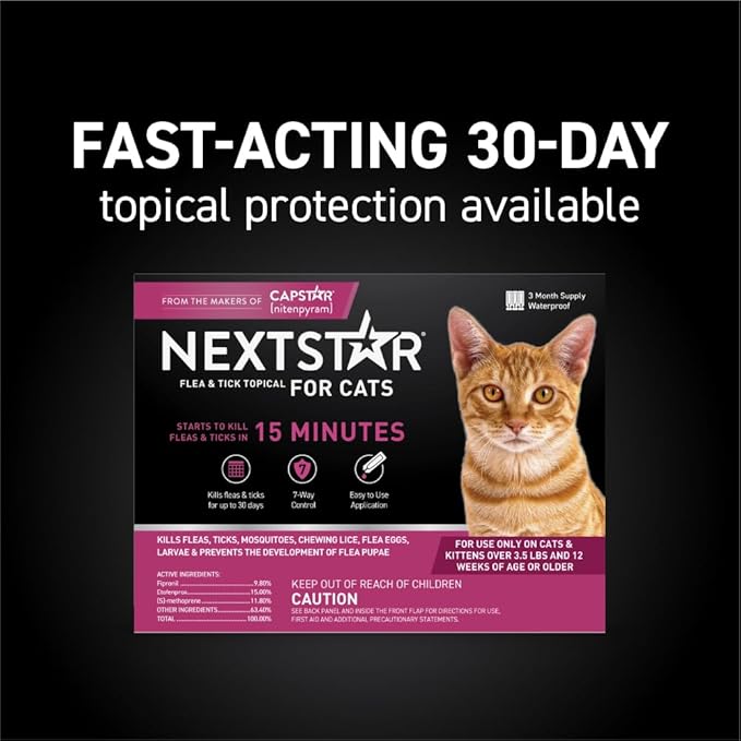 Flea and Tick Prevention for Cats, Repellent, and Control, Fast Acting Waterproof Topical Drops for Cats Over 3.5 lbs, 1 Month Dose-PurrikoPets