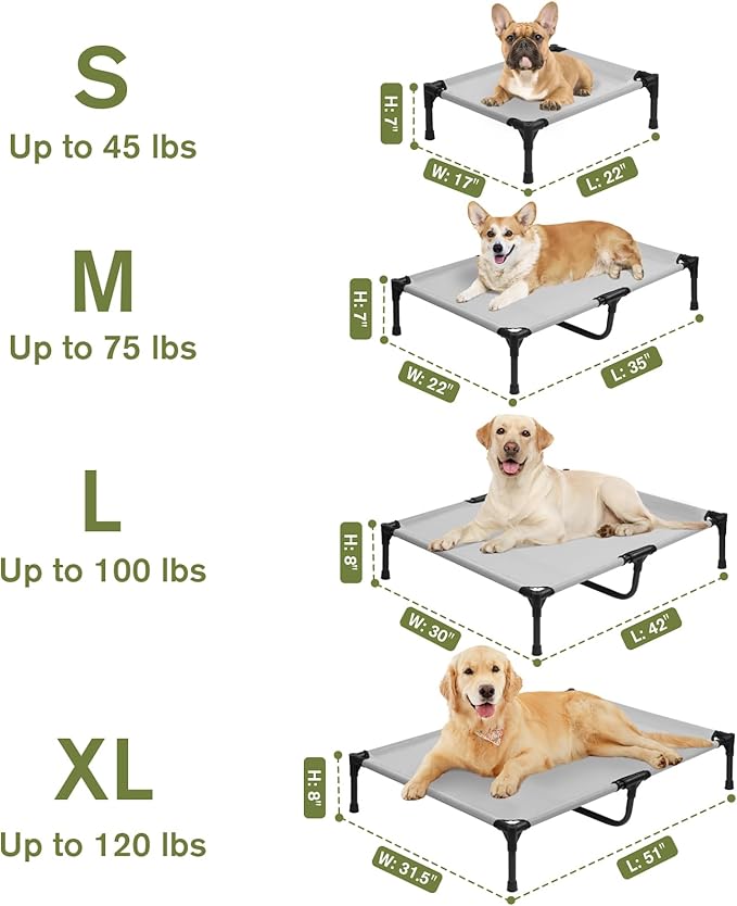 Elevated Dog Bed 42 Inch - Breathable Raised Pet Bed for Large Dogs, Waterproof Dog Cot Bed Easy to Assemble, Durable Portable Pet Cot with Non-Slip Feet, Grey-PurrikoPets