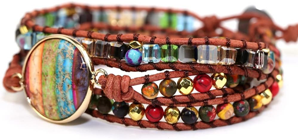 ZOSOJONA Women Wrap Bracelet Boho Natural Jasper Crystal Stone Beads Strand Bracelets
