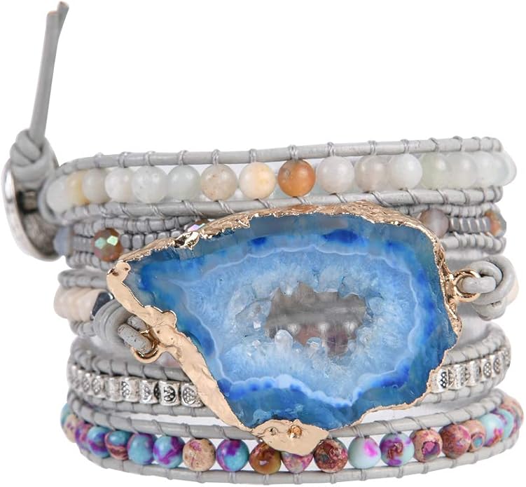 YGLINE Boho Handmade Wrap Leather Tube Crystal Stone Bracelet for Women