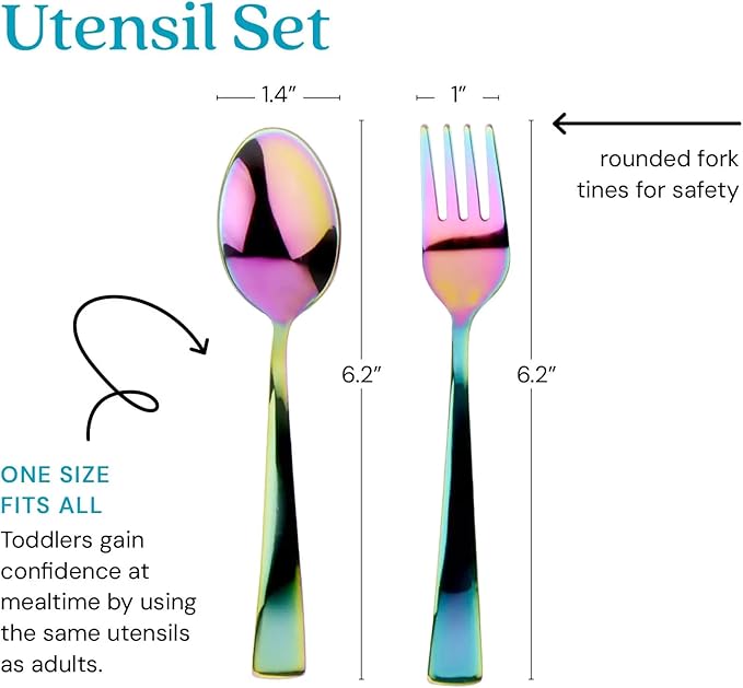 Ahimsa Stainless Steel Kids Utensils - Kids Fork and Spoon Set, Pediatrician Designed Rainbow Silverware Set, 100% BPA Free & Dishwasher Safe (Rainbow)-PurrikoPets