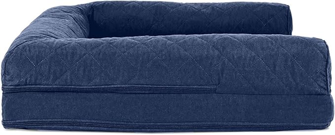 Furhaven Cooling Gel Dog Bed for Large/Medium Dogs w/ Removable Bolsters & Washable Cover, For Dogs Up to 55 lbs - Quilted Sofa - Navy (Blue), Large-PurrikoPets