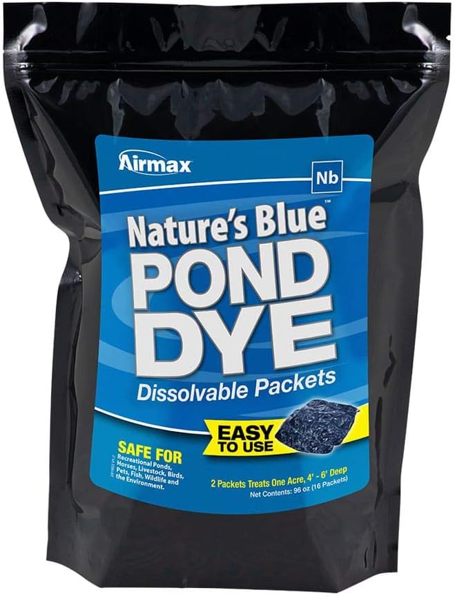 Airmax Pond Dye Packets Nature's Blue Colorant for Large Pond & Lake, Beneficial UV Blocking Color Concentrate, Maintain Clean & Clear Water, Fish & Animal Safe, 16 Soluble Packets-PurrikoPets