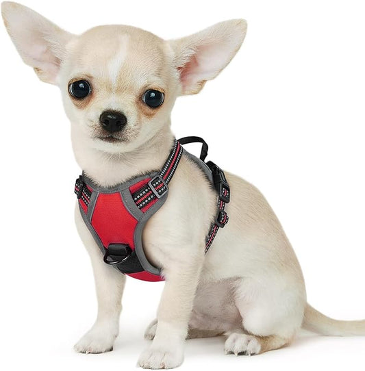 Eagloo Small Dog Harness No Pull, Service Vest with Reflective Strips and Control Handle, Adjustable and Comfortable for Easy Walking, No Choke Pet Harness with 2 Metal Rings, Red, XS-PurrikoPets