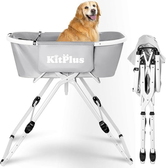Elevated Dog Bathtub, 5 Height Adjustable Portable Dog Wash Station for Small to Large Pets, Foldable Bathing Tub with Storage & Anti-Slip Design Gray-PurrikoPets