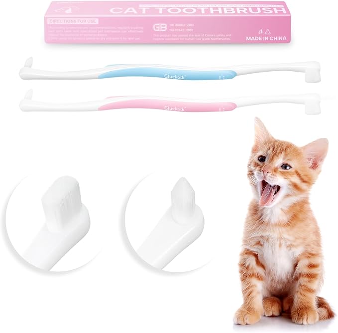 2 Pcs Dual-Sided Cat Toothbrush with Micro Brush Head, Ultra Soft Nano Bristles Pet Toothbrush Kit, Kitten/Puppy Toothbrushes, Fit into Cats/Small Dogs Mouth-PurrikoPets