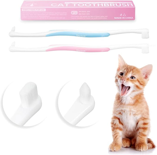 2 Pcs Dual-Sided Cat Toothbrush with Micro Brush Head, Ultra Soft Nano Bristles Pet Toothbrush Kit, Kitten/Puppy Toothbrushes, Fit into Cats/Small Dogs Mouth-PurrikoPets