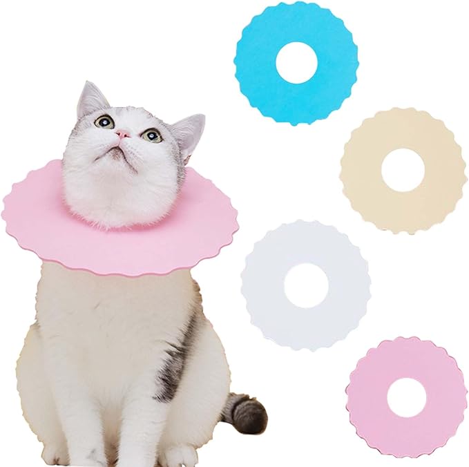 4Pcs Soft Cat Cone, Collar for Cats to Stop Licking, Lightweight, Disposable & Hygienic with Weekly Throwing Design, Multiple Wearing Methods (S/M/L)-PurrikoPets