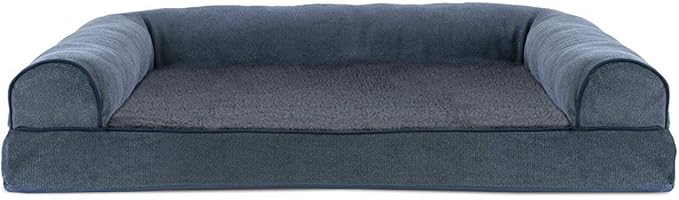 Furhaven Cooling Gel Dog Bed for Large/Medium Dogs w/ Removable Bolsters & Washable Cover, For Dogs Up to 55 lbs - Sherpa & Chenille Sofa - Orion Blue, Large-PurrikoPets