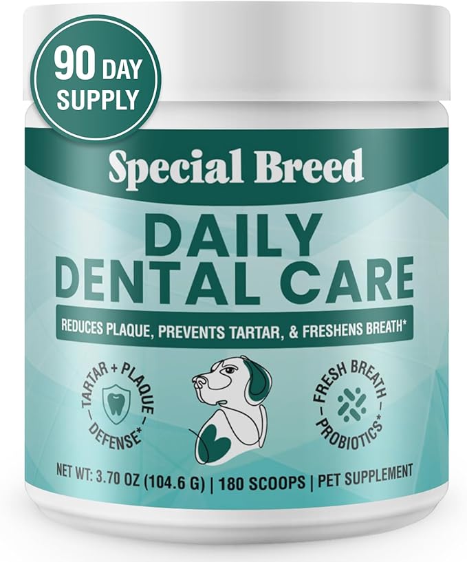 Dog Teeth Cleaning Powder – Natural Dog Dental Powder for Tartar Control, Fresh Breath & Gum Health – Daily Plaque Remover with Zeolite, Brown Algae, Probiotics & Rosemary – 180 Scoops-PurrikoPets