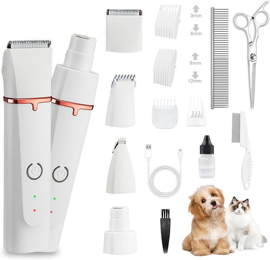 2025 New Petium 4-in-1 Dog Grooming Clippers Kit-Quiet Dog Nail Grinder & Paw Trimmer,Low Noise Cordless Pet Shaver for Small Dogs & Cats,USB-Rechargeable, 6 Guide Combs-PurrikoPets