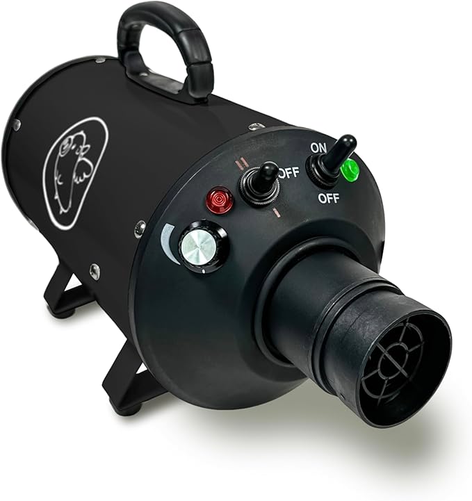 Flying Pig High Velocity Dog Pet Grooming Dryer w/Heater (Flying One, Black w/White Logo)-PurrikoPets