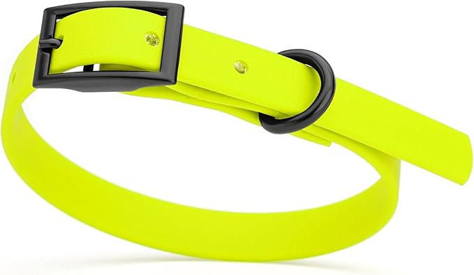 Dogline Biothane Waterproof Dog Collar Strong Coated Nylon Webbing with Black Hardware Odor- Proof for Easy Care Easy to Clean High Performance Fits Small Medium or Large Dogs, Safety Yellow-PurrikoPets