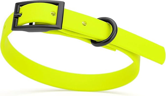 Dogline Biothane Waterproof Dog Collar Strong Coated Nylon Webbing with Black Hardware Odor- Proof for Easy Care Easy to Clean High Performance Fits Small Medium or Large Dogs, Safety Yellow-PurrikoPets