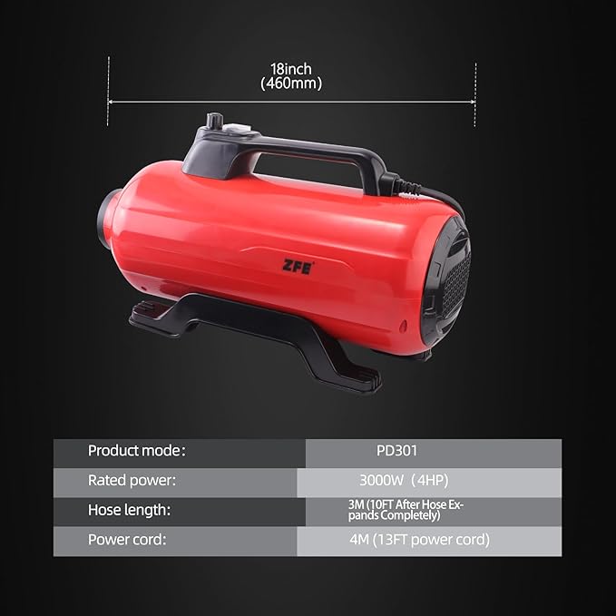 Dog Pet Dryer, 3000W High Velocity Pet Dryer Adjustable Speed Dog Grooming Blower Double Motor, Pet Grooming Hair Drying(4HP), Hot Air Dog Hair Dryer Blower with 2 Nozzle-PurrikoPets