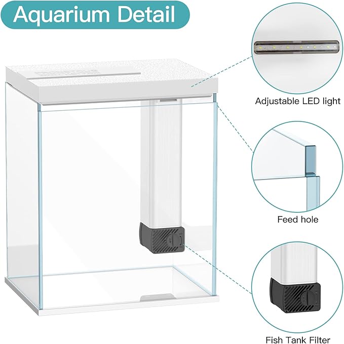 2 Gallon Glass Betta Fish Tank with Heater Filter and Light, Self-Cleaning Small Fish Tank Starter Kits.-PurrikoPets