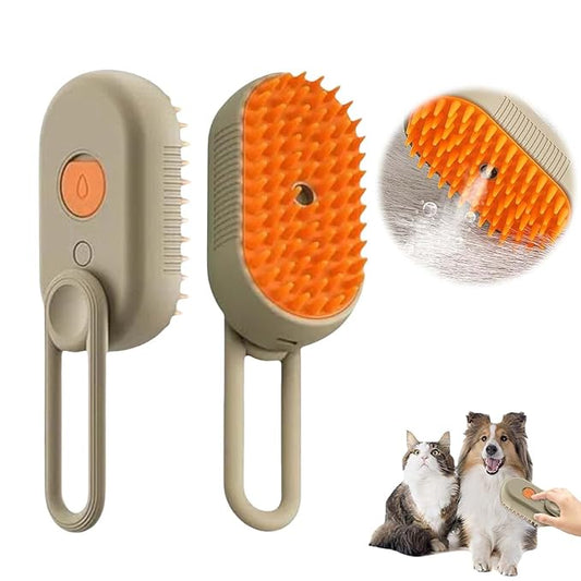 3-In-1 Rechargeable Steamy Cat Brush, Deep Cleaning & Hair Removal System with Rotating Handle, 360° Massage for Cats & Dogs (Cream)-PurrikoPets