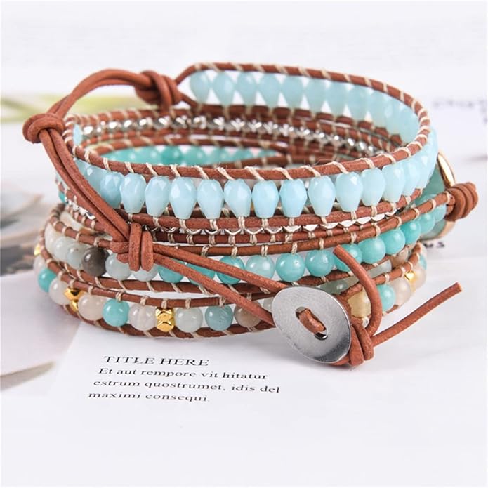 YGLINE Boho Handmade Wrap Leather Tube Crystal Stone Bracelet for Women