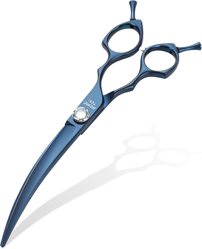 7 inch Matte Blue Curved Dog Grooming Scissors Professional 440C Stainless Steel Dog Shears Smooth Cutting Comfortable Grip and Easy to Use for Groomers and Home Use-PurrikoPets