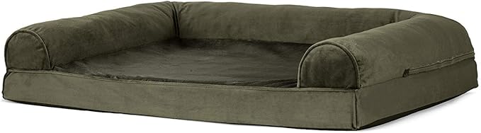 Furhaven Orthopedic Dog Bed for Large/Medium Dogs w/ Removable Bolsters & Washable Cover, For Dogs Up to 55 lbs - Faux Fur & Velvet Sofa - Dark Sage, Large-PurrikoPets
