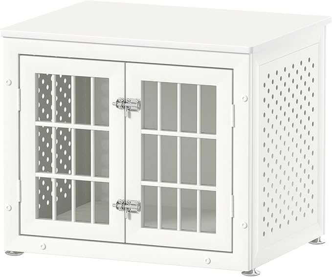 26" Heavy Duty Dog Crate Furniture for Small Dogs, Metal Kennel for High Anxiety Dogs, Chew Proof Pet Cage Indoor, Decorative Kennel End Table, White-PurrikoPets