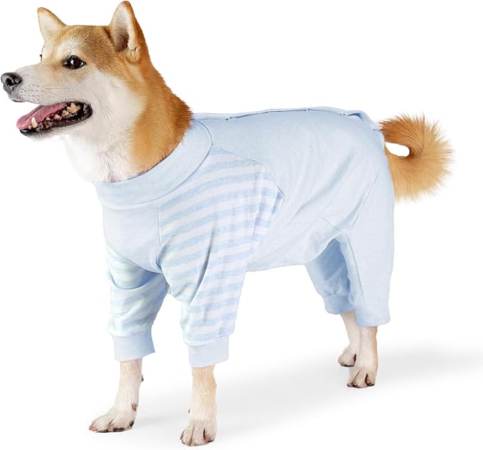 Dog Recovery Suit, Abdominal Wound After Surgery Wear, Anti Licking Bodysuit with Snaps, E-Collar & Cone Alternatives, Long Sleeve Dog Spay Surgical Onesie Prevent Shedding(XL, Blue)-PurrikoPets