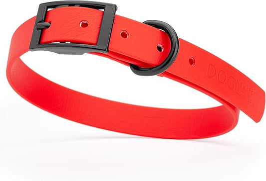 Dogline Biothane Waterproof Dog Collar Strong Coated Nylon Webbing with Black Hardware Odor- Proof for Easy Care Easy to Clean High Performance Fits Small Medium or Large Dogs, Cherry Red-PurrikoPets