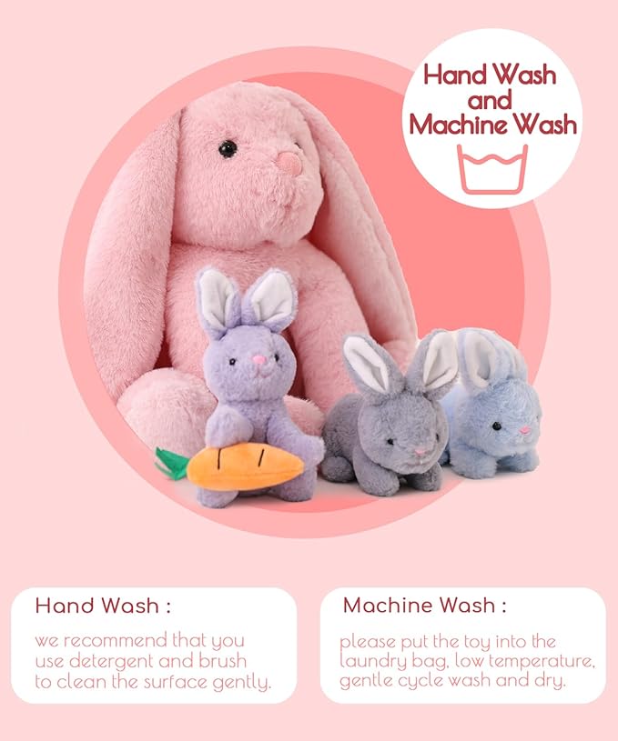 5 Pieces Rabbit Stuffed Animals for Girls,1 Mommy Rabbit with 4 Babies,Plush Bunny Stuffed Toy Gifts for Kids Children 3 4 5 6 7 8 9 Years,Soft Stuffed Bunny for Christmas,Birthday,Party Decorations-PurrikoPets