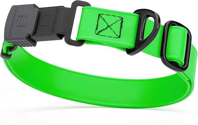 Dogline Biothane Waterproof Dog Collar with Herm Sprenger Stainless Steel Quick Release Buckle – Heavy Duty Tactical Durable Collar for Dogs – Comfortable and Safe Pet Collar, W 1" L 15-25", Green-PurrikoPets