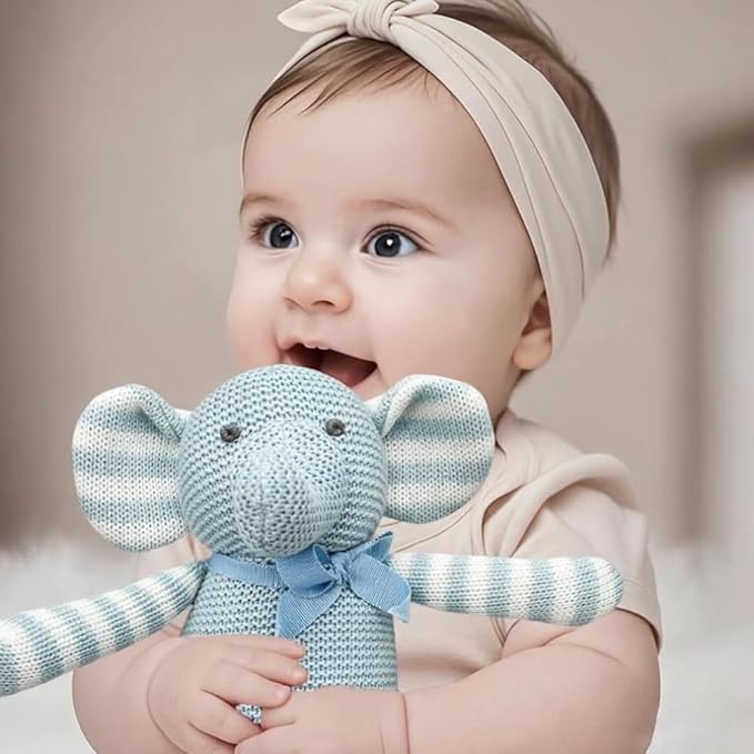 100% Organic Cotton Baby Elephant Stuffed Animal 7.1" | Blue Soft Toy for Newborn-PurrikoPets