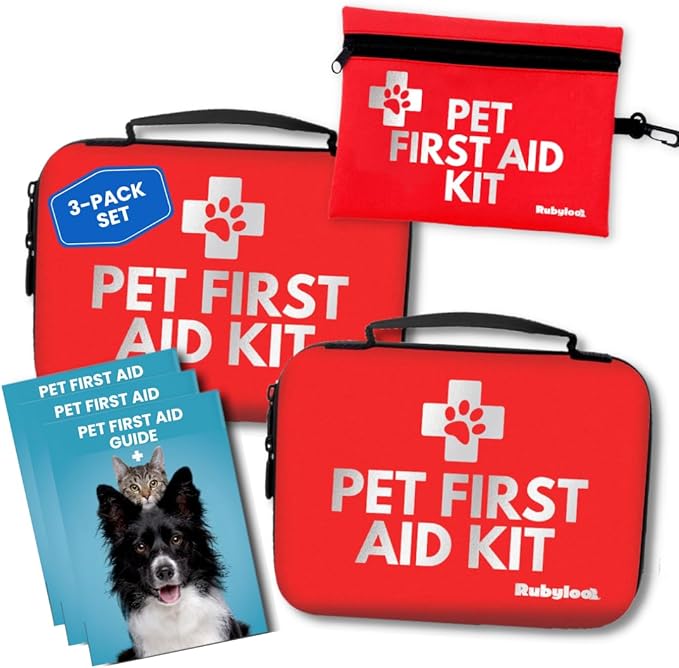 Dog First Aid Kit 3-Pack – 2 Hard-Sided & 1 Compact Travel Pet First Aid Kits – Vet-Approved Emergency Supplies with First Aid Guide, Tick Remover, Thermal Blanket for Hiking, Camping, Car, RV-PurrikoPets