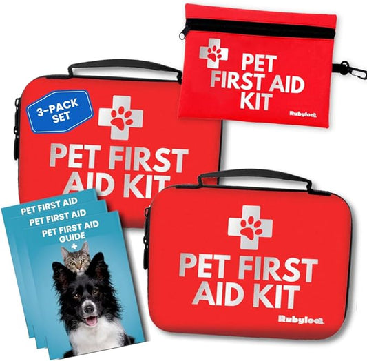 Dog First Aid Kit 3-Pack – 2 Hard-Sided & 1 Compact Travel Pet First Aid Kits – Vet-Approved Emergency Supplies with First Aid Guide, Tick Remover, Thermal Blanket for Hiking, Camping, Car, RV-PurrikoPets