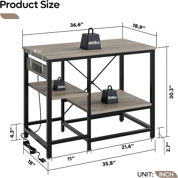 40-50 Gallon Fish Tank Stand with Charging Station, 36x19 Metal Aquarium Stand with 3-Tiers Adjustable Storage Shelves, 6-Legs Reptile Terrarium Stand, 660 LBs-PurrikoPets