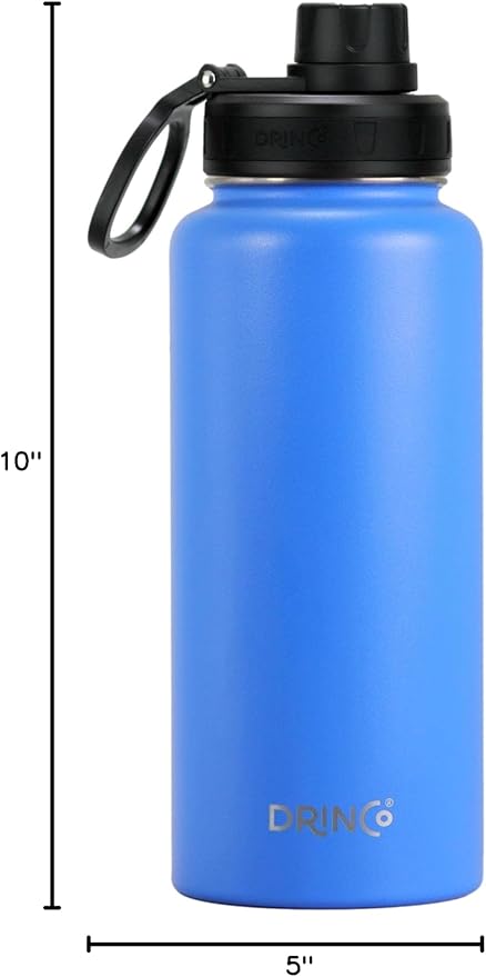 DRINCO Stainless Steel Water Bottle Spout Lid Vacuum Insulated Double Wall Water Bottle Wide Mouth (40oz 32oz 22oz 18oz 14oz) Leak Proof Keep Cold Sport Camping Hiking (32 oz, 32oz Royal Blue)-PurrikoPets