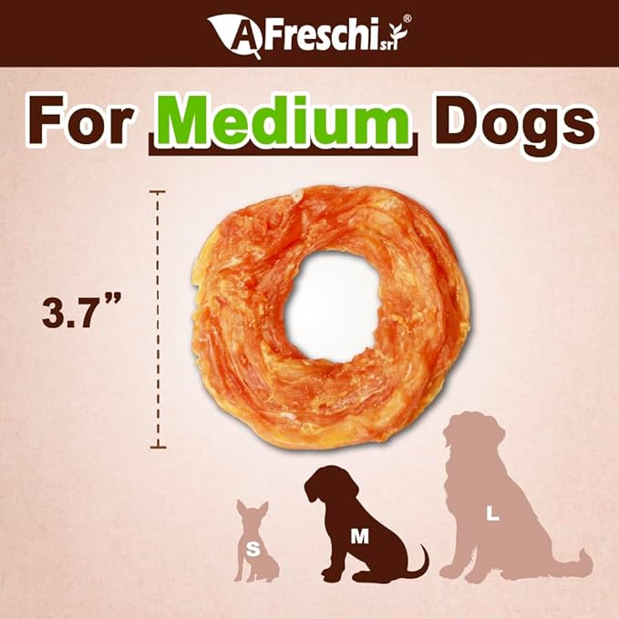 Afreschi Turkey Tendon Ring (M) 3.17 oz, USA-Sourced Turkey Tendon, All Natural Human Grade Dog Chew, Hypoallergenic, Rawhide Alternative, Dog Treats for Medium Breeds-PurrikoPets