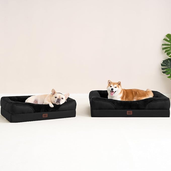 EHEYCIGA Memory Foam Dog Bed for Medium Size, Orthopedic Dog Sofa with Sides and Waterproof Liner, Washable Bolster Pet Couch with Removable Cover, 30x20x6.5 Inch, Black-PurrikoPets